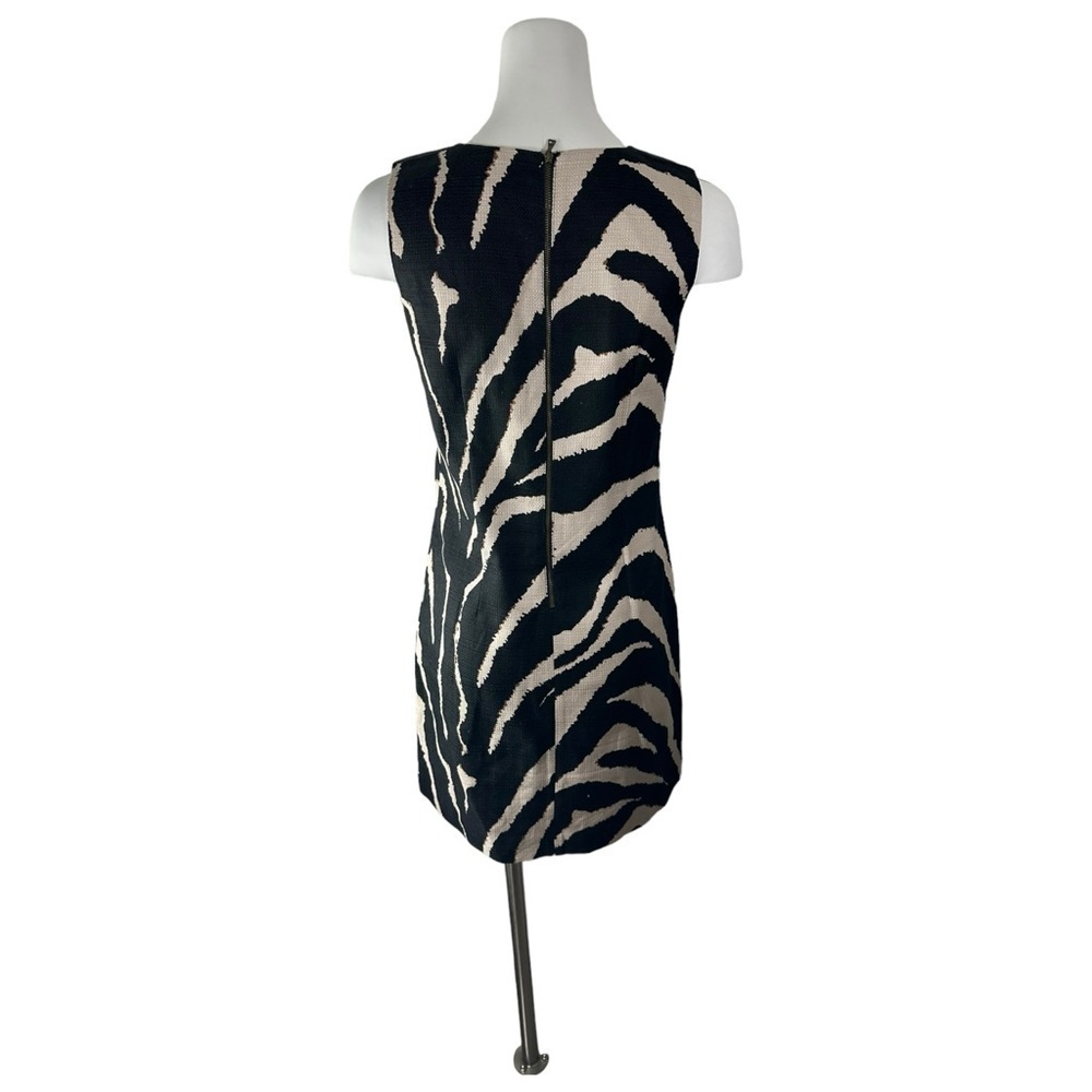 Ann Taylor LOFT Womens Sheath Dress Black Zebra Design Zip Sleeveless Size 6 - Picture 5 of 6